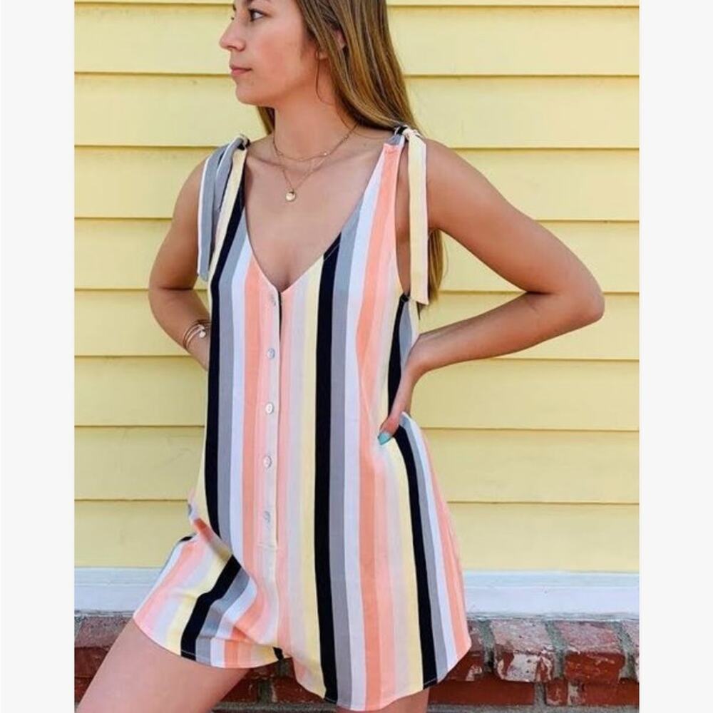 Saltwater luxe tie shoulder striped romper sz S